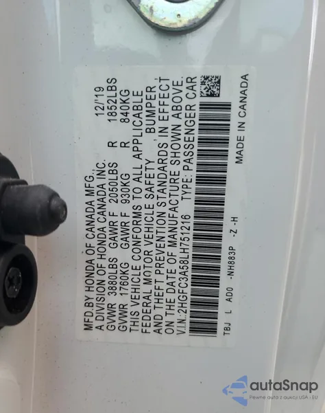 2020 Honda Civic Si from USA, damaged, VIN 2HGFC3A58LH751216